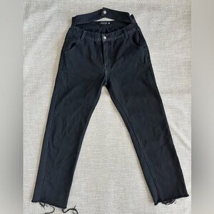 Lioness Black Double Waistband Jeans Size M Layered Strap High Rise Raw Hem